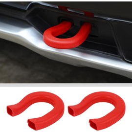 JWWY Bumper Tow Hook Covers Tow Trailer Hitch Receiver Cover Towing Hitch Rubber Sleeve Protector Cover Trim Fit for 2014-2025 Chevy Silverado GMC Sierra Exterior Accessories 2PCS Red