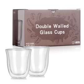 Ygmackin Double Walled Espresso Cups Set of 2, 5 Ounce Clear Expresso Coffee Mugs, Espresso Shot Glasses, 150 milliliters Double Wall Insulated Espresso Cups Suit for Espresso Machine, Microwave Safe