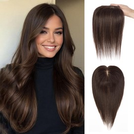 JONIJO Hair Toppers for Women Real Human Hair- 3D Upgrade Biological Scalp，Human Hair Toppers for Women with Thinning Hair, Clip in Bangs Topper Hair Pieces (Mocha Brown, 12 Inch 25cm)