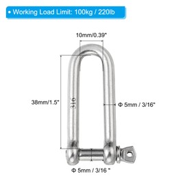 PATIKIL Screw Pin Shackle 5mm 3/16" 220lb, 316 Stainless Steel Forged Long D Shackle Marine Grade for Chains Wire Rope Outdoor, Silver