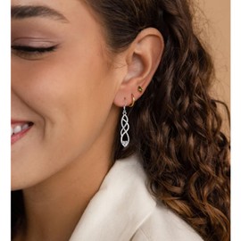 Sterling Silver Drop Earrings, Twisted Linear Dangle Earrings with Heart Shaped Cubic Zirconia for Women Girls│Hypoallergenic Earring for Sensitive Ears│Birthday Anniversary Christmas Dangly Earrings