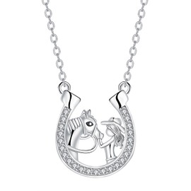 Hifeeled Horse and Girls' Necklace Women's 925 Sterling Silver Necklace with Horseshoe Pendant for Women Original Jewellery Gifts, Sterling Silver, Cubic Zirconia