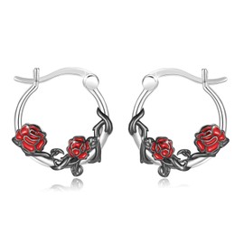 Flower Huggie Earrings for Women 925 Sterling Silver Rose Flower Hoops Hoop Earrings Hoop Earrings Jewellery Unique Flower Hoop Earrings for Women Teenager Girls, Sterling Silver