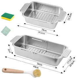 Over The Sink Colander Strainer Basket,Sink Colander for Kitchen Washbasin,All Metal Extendable Drain Colander for Wash Vegetables and Fruits Dry Dishes,Home Kitchen Essentials (Large)