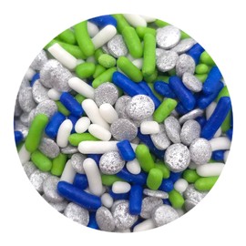 NCS Seattle Football Lime Green, Dark Blue, Silver, and White Jimmies Edible Sprinkles - 8 ounces - Great for Cupcakes, Cookies, Cakes, Cakes Pops