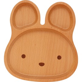 V-112 Children's Tableware, Wooden, Kids' Baby Plate, Divider Plate, Lunch Plate, Approx. 7.9 x 8.7 x 0.8 inches (20 x 22 x 2 cm), Beech, Natural Wood