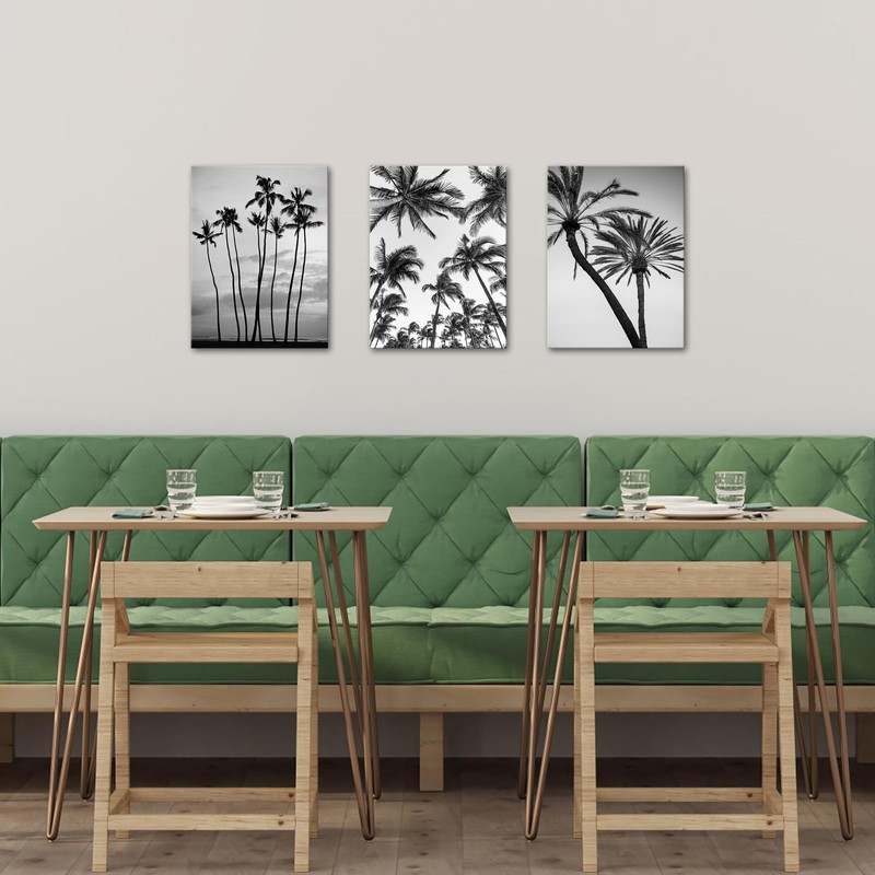 LyeArtork 3 Pieces Tropical Palm Tree Wall Art Black and