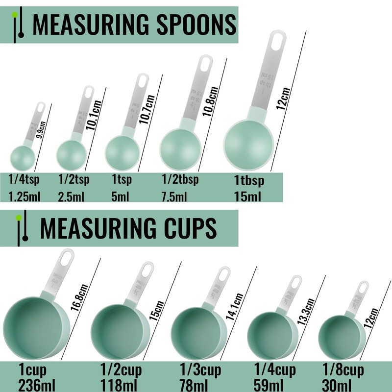 zeyedemo 11PCS Measuring Cups and Spoons Set Durable Stackable Measuring