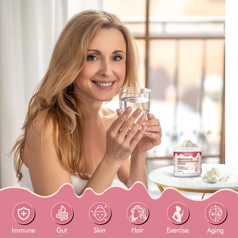 KEDISOM Bovine Colostrum with Collagen Peptides Powder for Gut Health,