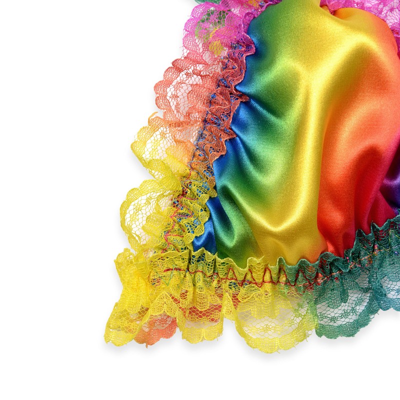 Satini Sissy Frilly Lace Fitted Satin Bralette (Rainbow, S)