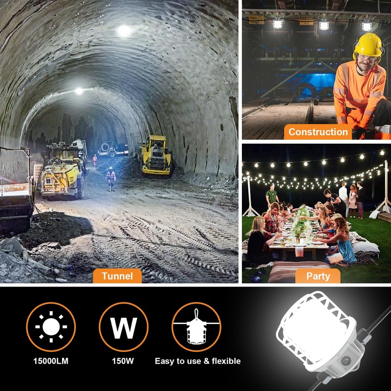 NS 100ft LED Construction String Lights, 150W 15000lm LED String