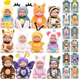 12 Pcs Mini Baby Doll,Cute Realistic Baby Doll with Animal Clothes Lifelike Reborn Baby Dolls Set for Toddlers Kids Birthday