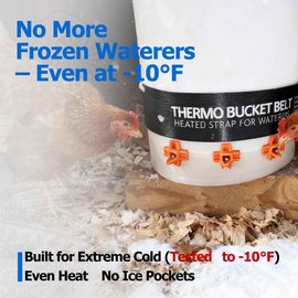 WORLEYX Chicken Water Heater for Winter, 50 Watt Thermo Bucket Belt Heated Strap Fits Most 2-5 Gal Buckets (Turn on Below 68°F and Off at 86°F)