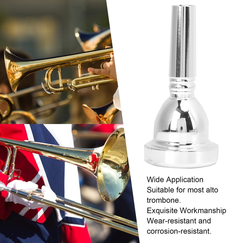 Trombone Mouthpiece, Brass, Portable, Silver-Plated Professional Mouthpiece for Most Tenor