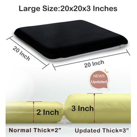 Sigmat Recliner Cushion for Elderly with Memory Foam 20x20x3 Inches Large Square Seat Cushion for Recliner Chair, Floor Pillow, Truck Seat Cushion Black-Grey