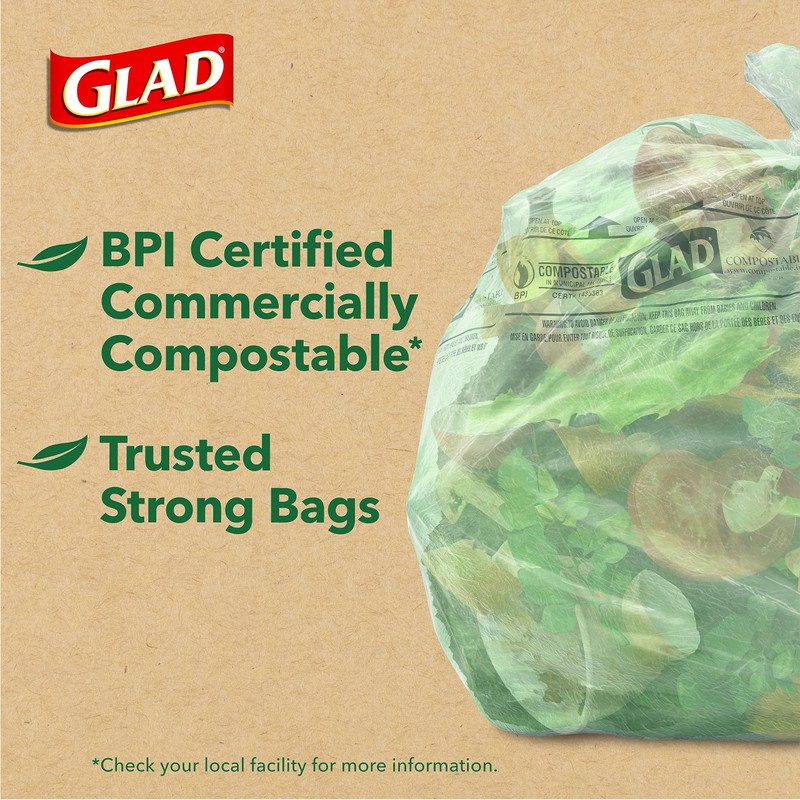 Glad Kitchen Compost Bags, 2.6 Gallon Small Flat Top Bags,