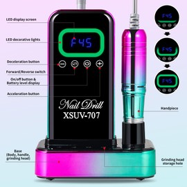 Cordless Nail Drill 45000 RPM, Rechargeable Electric Nail File Kit for Acrylic Gel Polishing Removing, Nail Drill kit with Bits & Base, Portable Nail E-File Machine for Manicure Pedicure Salon (Green)