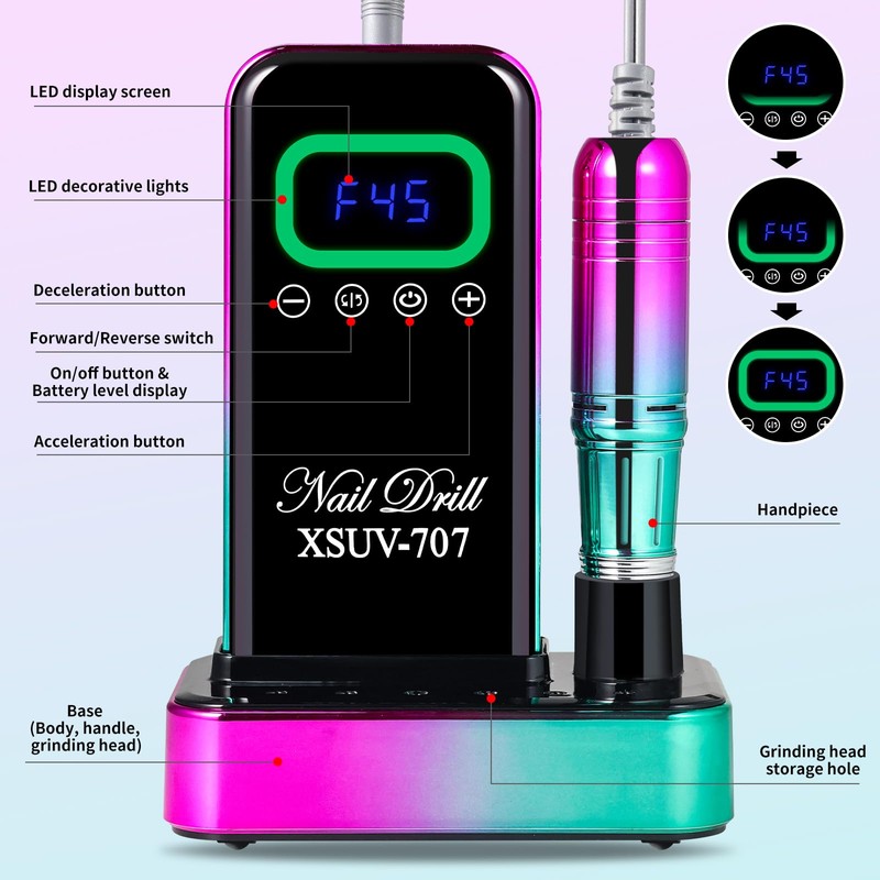 Cordless Nail Drill 45000 RPM, Rechargeable Electric Nail File Kit