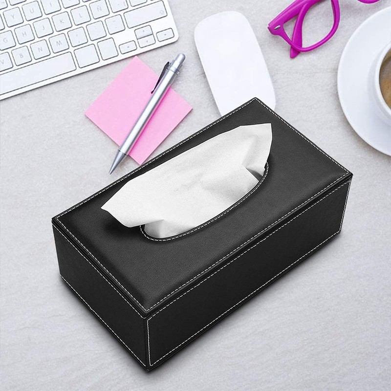 Uandhome Leather Tissue Box, Black Rectangle Tissue Paper Holder Box
