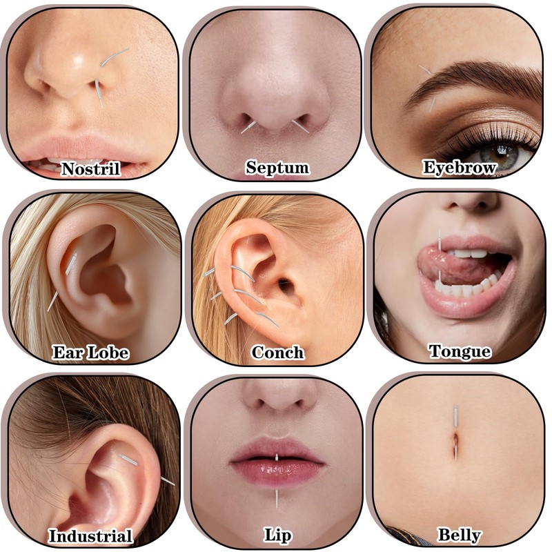 10Pcs Piercing Insertion Tool, 14G/16G/18G Piercing Taper Stainless Steel Threader