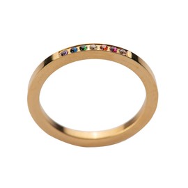 LuckyLy Anillos para Mujer Rainbow – Anillos Acero Inoxidable Baño de Oro 18k y Zirconia Cúbica Arcoíris – Talla 8