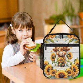 ZCJB-WSRY Highland Cow Lunch Box - Cool Reusable Highland Cow Lunch Bag for Women Men Kids - Small Portable Foldable Insulated Lunchbox for School Work Picnic