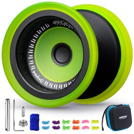 MAGICYOYO V13 DEEPSPIN Bi-Material Yoyo for Kids 8-12 and Adults, Dual Purpose Professional Yoyo for All Skill Levels, Trick Yo yo with 12 Yo-yo Strings, Finger Brace, Bearing Kit-Black+Yellow Rings