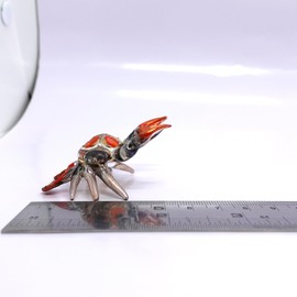 Sansukjai Crab Tiny Miniature Figurines Hand Blown Glass Art Beach Animals Collectible Gift Home Decorate (Orange Black)