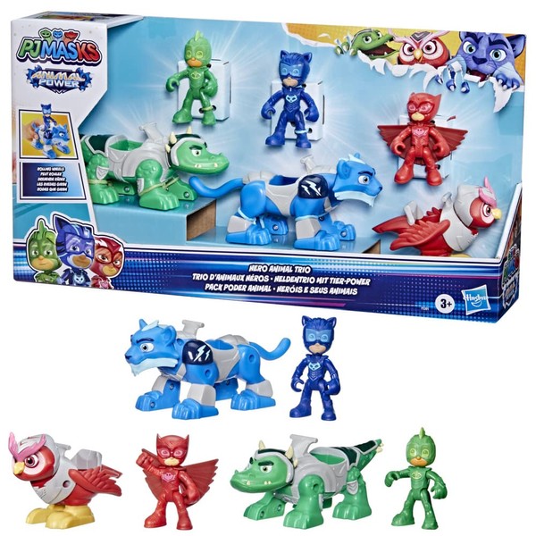 PJ MASKS Animal Power Hero Animal Trio Preschool Toy, Action Figure and Vehicle Set for Kids Ages 3 and Up