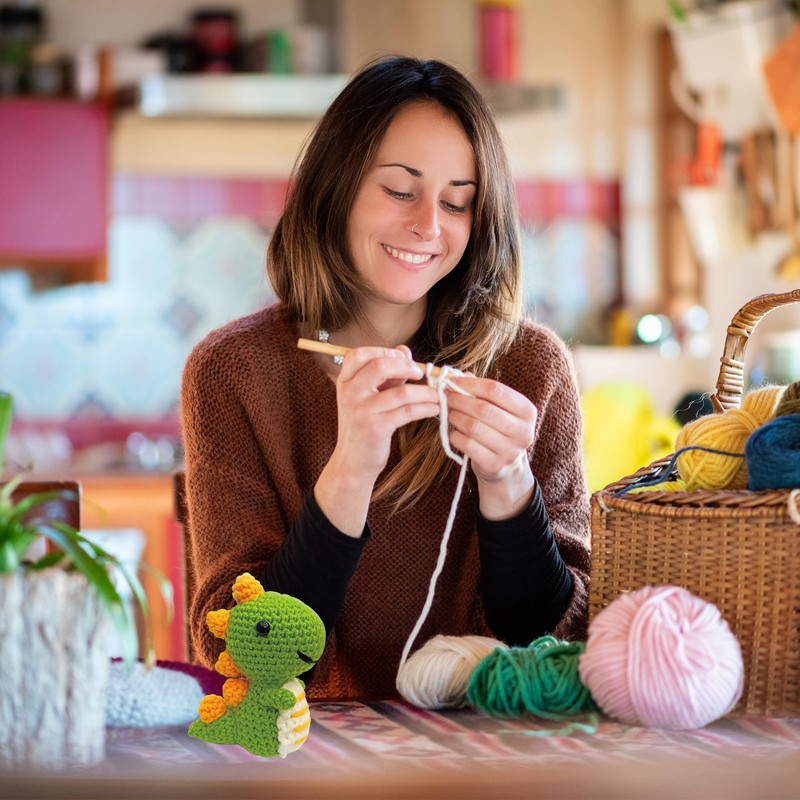 Jodsen Knitting Set with Crochet Hooks, Cute Dinosaur Crochet Set