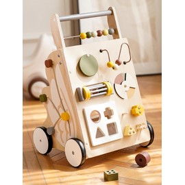 VBABY Wooden Baby Walker, Adjustable Speed Baby Push Walkers for Boys and Girls, Sit to Stand Baby Activity Walker Toys for 1 Year Old