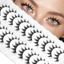 Fyonas Lashes Manga False Eyelashes 9-12mm Anime Lashes Strips C Curl Cosplay Fake Eyelashes 10 Pairs Thick Spiky Faux Mink Lashes Natural Look (FM02)