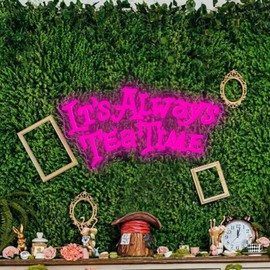 Alice In Wonderland It's Always Tea Time Neon Sign,Neon Signs for Wall Mad Hatter Decor,Neon Light for Dimmable LED Lights for Alice In Wonderland Party Decorations Background Birthday Gifts