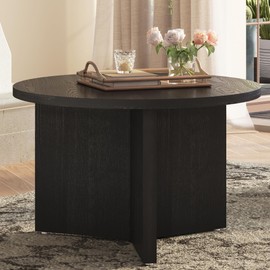 Luoxiao Coffee Table for Small Space, Minimalist Modern Table for Living Room, Durable & Sturdy Small Round End Table with Adjustable Feet Pads, Black