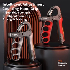 Hiyoga Grip Strength Trainer, Hand Grip Strengthener with Adjustable Resistance 11-220Lbs(5-100KG), Automatic Counter, Ergonomic Design, Forearm Strengthener for Musicians Athletes and Injury Recovery(Red)