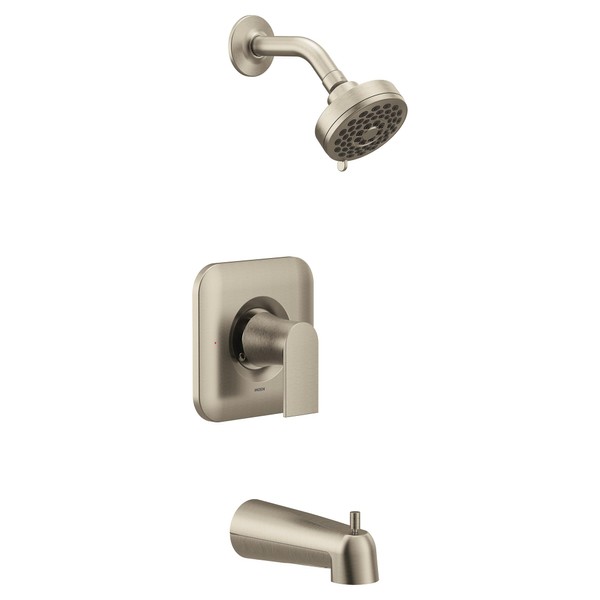 Moen Genta LX Brushed Nickel Pressure Balancing Eco-Performance Modern Shower Trim Including Showerhead, Shower Handle, and Tub Spout (Posi-Temp Valve Required), T2473EPBN