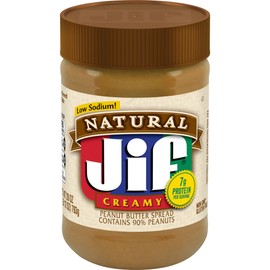 Jif Natural Creamy Peanut Butter Spread, 28 Ounces, Contains 90% Peanuts