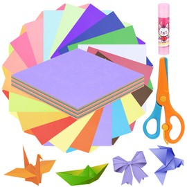 Keadic 300 Sheet 20 Colors 7.8" X 7.8" Craft Origami Paper with 2 Glue and Scissors, 20CM x 20CM Printer Copy Papers Multipurpose Stationery Folding Paper for Paper Cutting, Art Crafting
