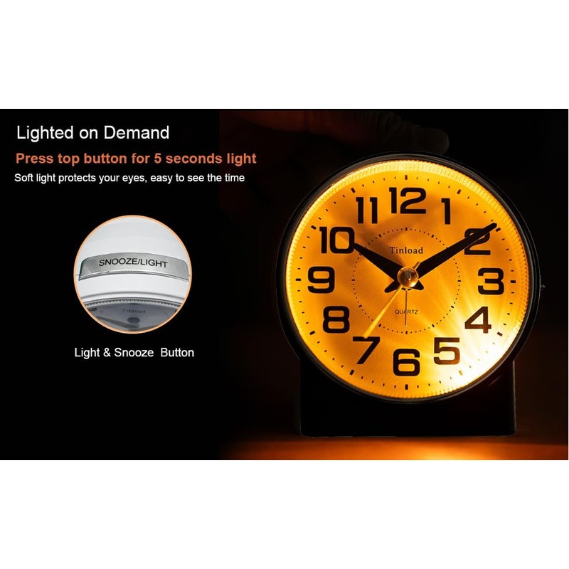 4.3" No Ticking Analog Alarm Clock,Silent Readable for Seniors,Easy to