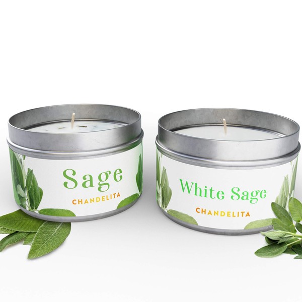 Chandelita Sage and White Sage Scented Candles for Digestion and Energy of the Environment with Soy Wax for Cleansing, Meditation, Chakra Healing and Home Decoration
