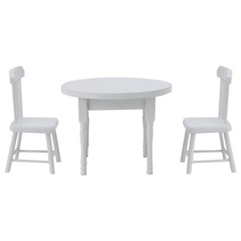 1:12 Miniature Wooden White Dining Table and Two Chairs Kitchen Furniture Set Dollhouse Accessories3pcs/Set of Table Chair