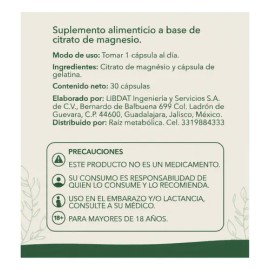 Magnea Citrato De Magnesio 450mg 30 Cápsulas Raíz Metabólica