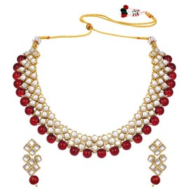 Aheli Indian Ethnic Necklace Earring Set Stylish Bollywood Wedding Party Wear Traditional Jewelry for Women (Maroon)