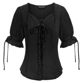Scarlet Darkness Renaissance Shirt Women Medieval Pirate Costume Casual Cotton Tops Blouse Black M