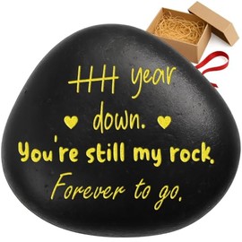 5th for Him, Her | '5 Year Down, You're Still My Rock' Engraved Stone & Sentimental Keepsake | Unique Wood Anniversary Alternative for Husband, Wife
