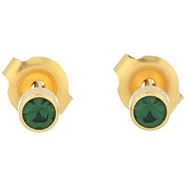 Surgical Steel Gold Plated Sterile Stud Earrings 4 mm Frame with Stone dark green