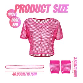KPSRFG 4Pcs 80s Fancy Dress for Women, 1980s Fancy Party Costumes, 80s Accessories for Women, 80s Costume Women, 1980s Retro Theme Party Set with Fishnet Glove Fishnet Top Neon Necklace