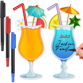 Konohan 2 Pcs Cruise Door Magnets Fruit Drink Cruise Door Decorations with 3 Pcs Paint Pens Cruise Must Haves Pineapple Drinks Magnet Stickers for Carnival Cruise Refrigerator Door Decor (Colorful)