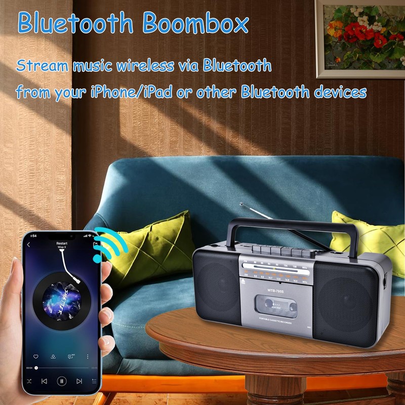 Portable Cassette Tape Player Recorder,AM/FM/SW Radio with Bluetooth,USB/SD, Big 10W