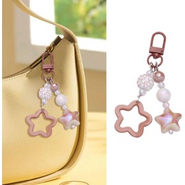 Bottone - 7 llaveros con abalorio de estrella de cinco puntas multifuncionales, clip de acrílico de color caramelo, accesorios para bolsa de mujer, único K